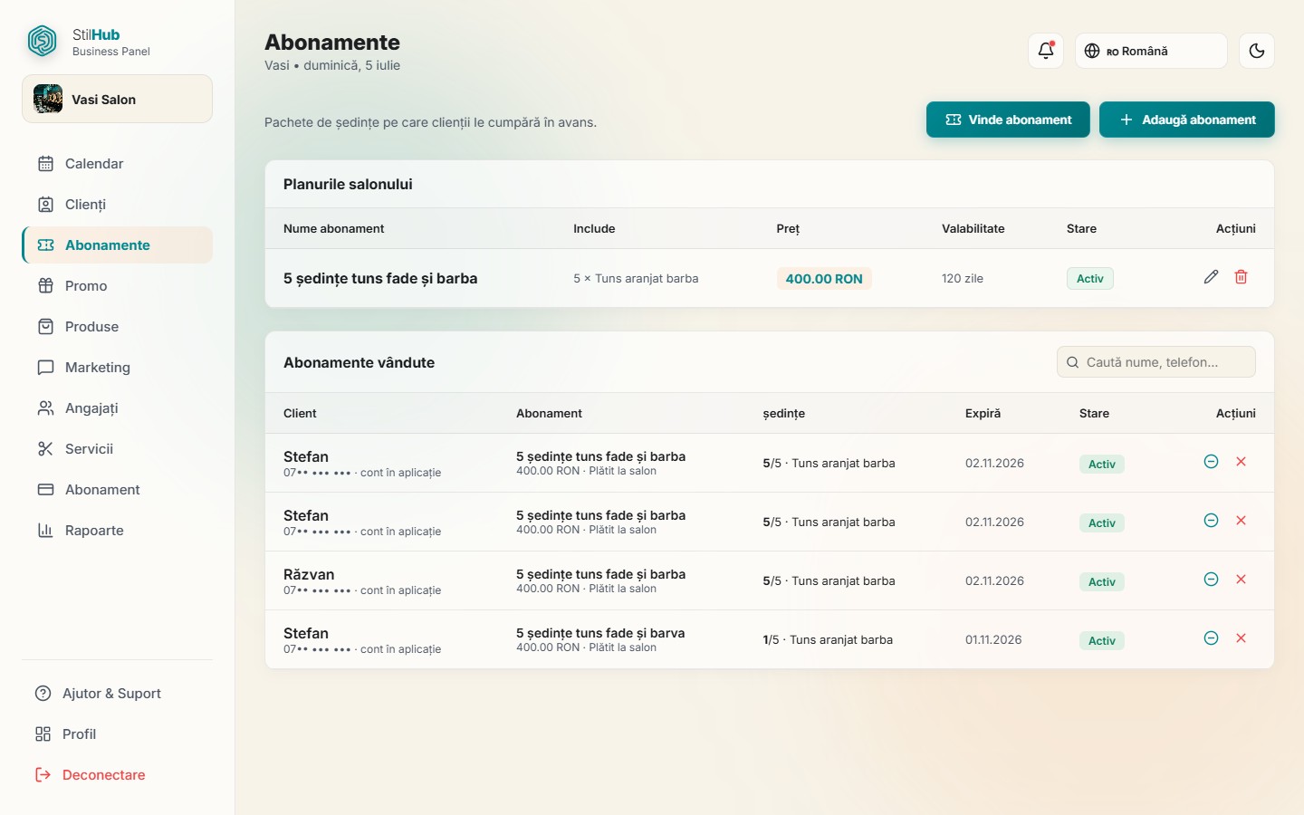 The salon's membership plans and the memberships sold in the StilHub panel